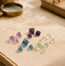 Natural Fluorite octahedrons by Talk to Crystals, featuring naturally formed fluorite crystals in assorted colours for mental clarity, focus, learning, intuition, spiritual growth, and crystal collecting in India