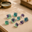 Natural Multifluorite and Blue-Green Fluorite octahedrons by Talk to Crystals for mental clarity, focus, intuition, learning and clear communication by Talk To Crystals