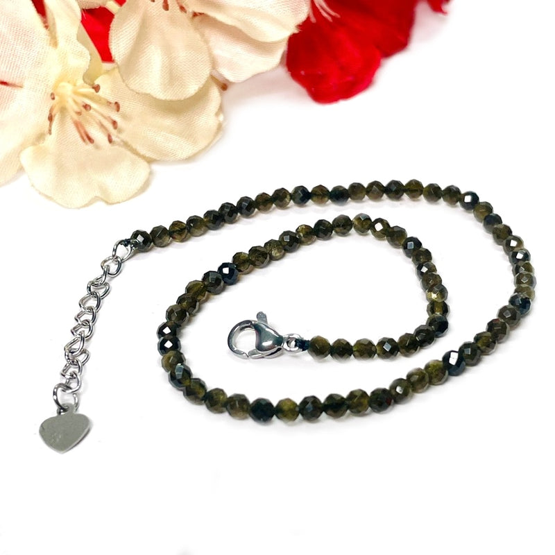 Black Obsidian Round Bead Anklet