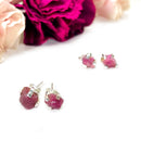 Pink Tourmaline Rough Earrings in Silver