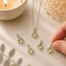 Prehnite silver pendant by Talk to Crystals featuring natural gemstone jewellery for inner peace, intuition, emotional healing, letting go of the past, Heart Chakra healing, and spiritual growth in India