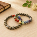 Natural Pyrite bracelet with Seven Chakra gemstone beads by Talk to Crystals for wealth, abundance, prosperity, chakra balancing, confidence and positive energy