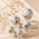 Rainbow Moonstone spheres by Talk to Crystals, available in various sizes, featuring natural healing crystals for intuition, inner guidance, emotional balance, divine feminine energy, and Crown Chakra healing in India