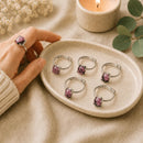 Rhodonite adjustable silver rings by Talk to Crystals featuring natural healing crystal jewellery for emotional healing, self-worth, forgiveness, compassion, relationship harmony, and heart-centred living in India
