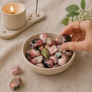 Rhodonite tumble stones by Talk to Crystals featuring natural crystals for heartbreak healing, emotional balance, self-love, forgiveness, compassion, and relationship harmony in India