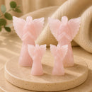 Rose Quartz Archangel Chamuel idol with spread wings, symbolizing protection in love and relationships, compassion and emotional harmony, with Rose Quartz energy of unconditional love and inner peace