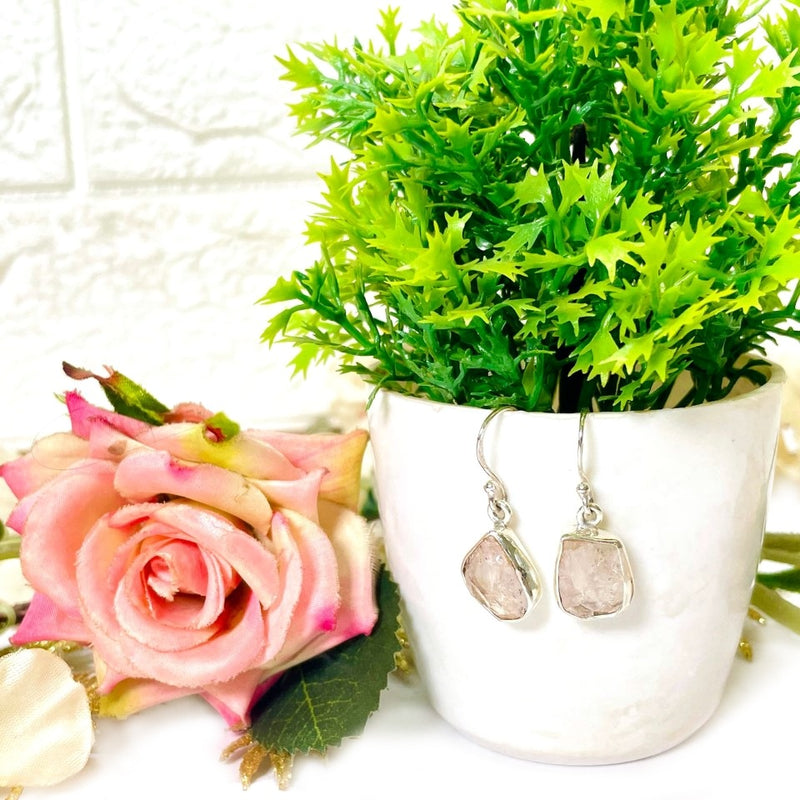 Rose Quartz Earrings in Silver (Love)