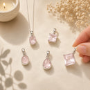 Rose Quartz silver pendant by Talk to Crystals featuring natural healing crystal jewellery for self-love, emotional healing, compassion, heart chakra healing, inner peace, and loving relationships in India