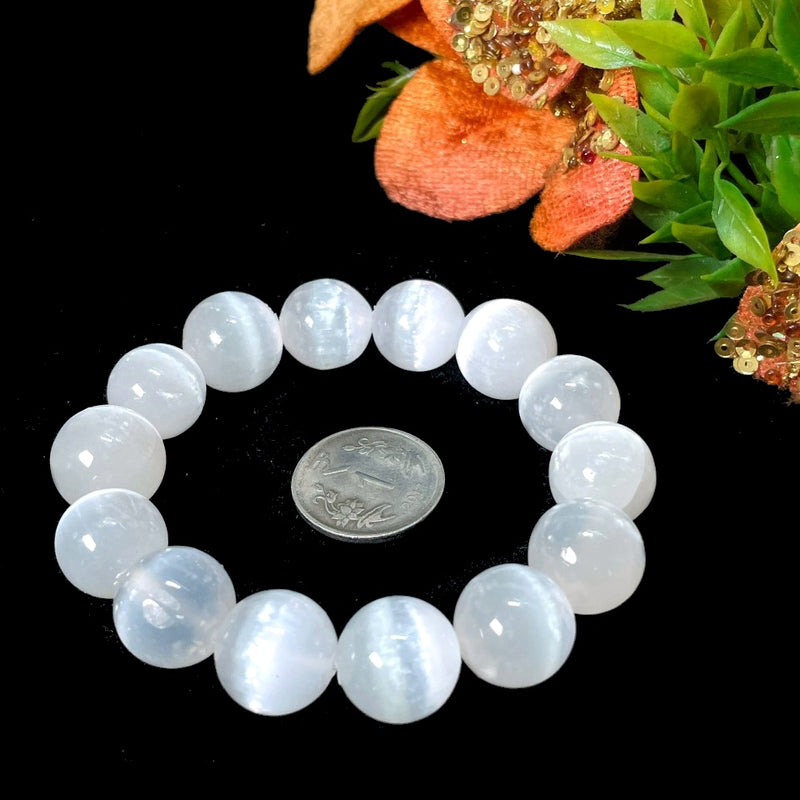 Selenite Round Bead Bracelet (Aura Cleansing)