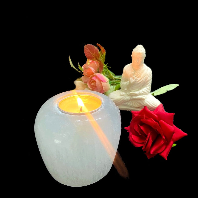 White Selenite Candle Holder - Urn Shape