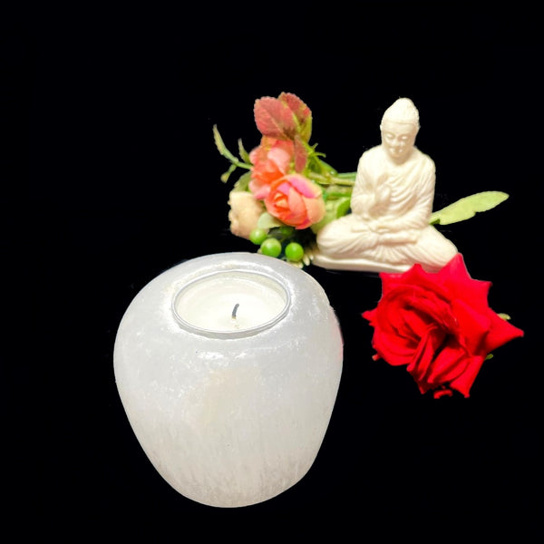 White Selenite Candle Holder - Urn Shape