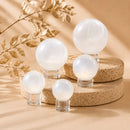 Selenite spheres by Talk to Crystals, available in various sizes, featuring natural healing crystals for energy cleansing, removing negative energy, mental clarity, spiritual purification, and Crown Chakra healing in India