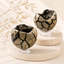 Large Septarian Druzy spheres by Talk to Crystals featuring natural Black Calcite druzy cavities for grounding, confidence, communication, emotional balance and Root Chakra healing