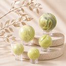 Serpentine spheres by Talk to Crystals, available in various sizes, featuring natural healing crystals for kundalini awakening, protection, emotional healing, spiritual growth, and Heart Chakra healing in India