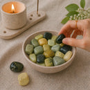Serpentine tumble stones by Talk to Crystals featuring natural healing crystals for kundalini energy, emotional cleansing, heart chakra healing, meditation, protection, and spiritual growth in India