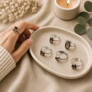 Smoky Quartz adjustable silver rings by Talk to Crystals, available in multiple designs, featuring natural healing crystal jewellery for grounding, protection, emotional balance, stress relief, releasing negativity, and root chakra healing in India