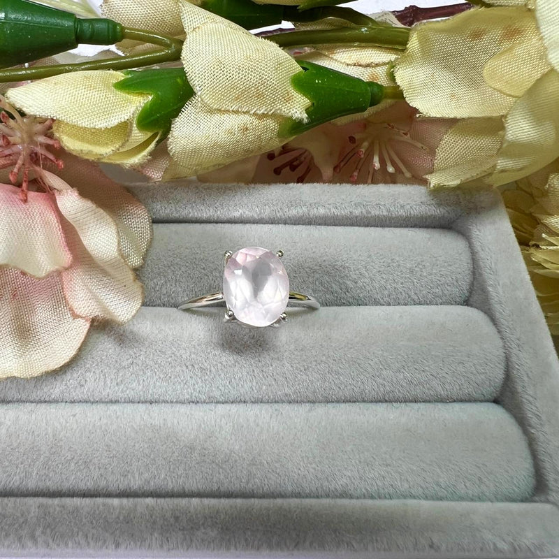 Rose Quartz Adjustable Ring in Silver (for Love and Romance)