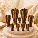 Natural Tiger Eye angel idols by Talk to Crystals for angelic protection, courage, confidence, personal power, grounding and Solar Plexus Chakra healing in sacred spaces