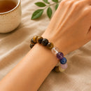 Tiger Eye with Seven Chakra Round Bead Bracelet (Confidence and Balance)