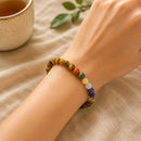 Tiger Eye with Seven Chakra Round Bead Bracelet (Confidence and Balance)