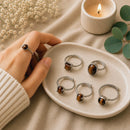 Tiger Eye adjustable silver rings by Talk to Crystals featuring natural healing crystal jewellery for confidence, protection, focus, courage, motivation, and personal empowerment in India.