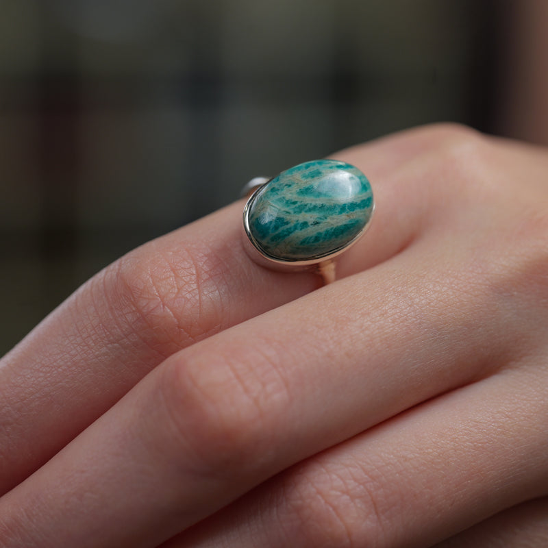 Russian Amazonite Adjustable Ring in Silver