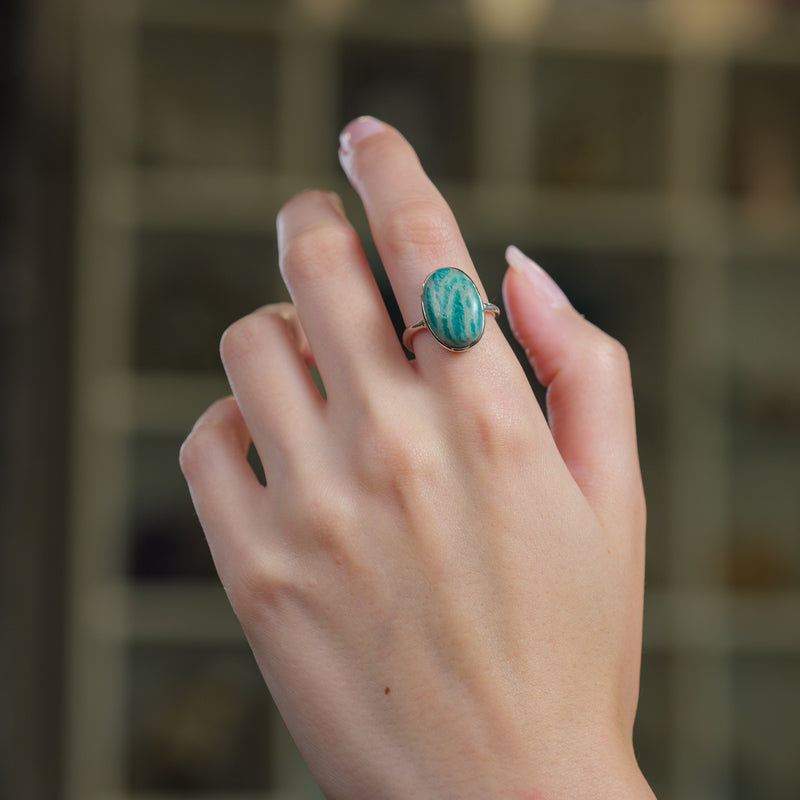 Russian Amazonite Adjustable Ring in Silver