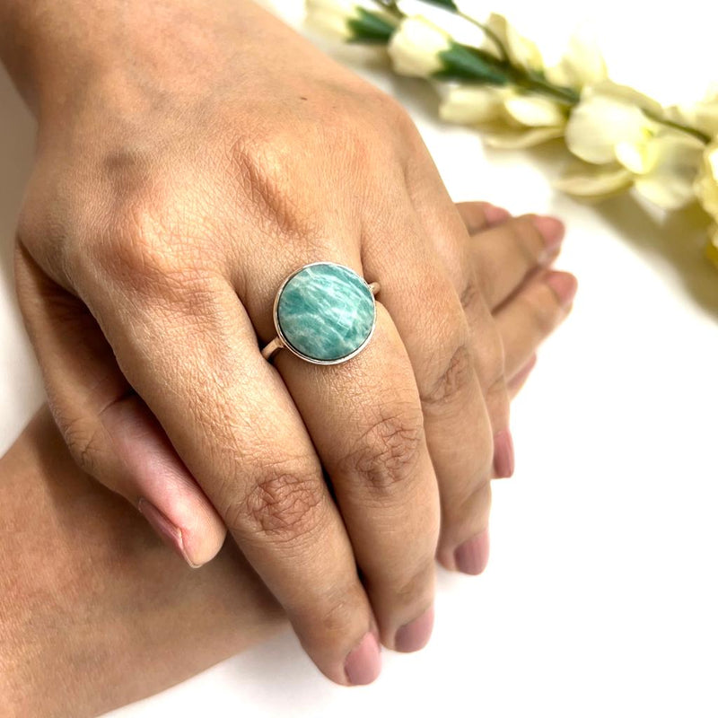 Amazonite Adjustable Ring in Silver