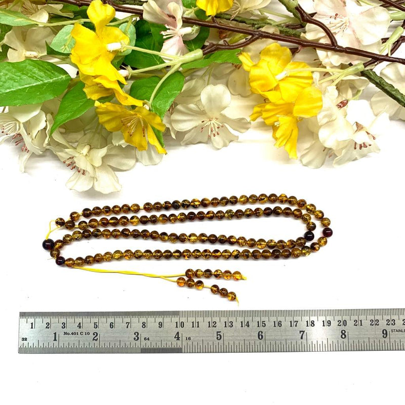 Amber 6mm Round Bead Necklace / Mala (Good Health & Cheer)