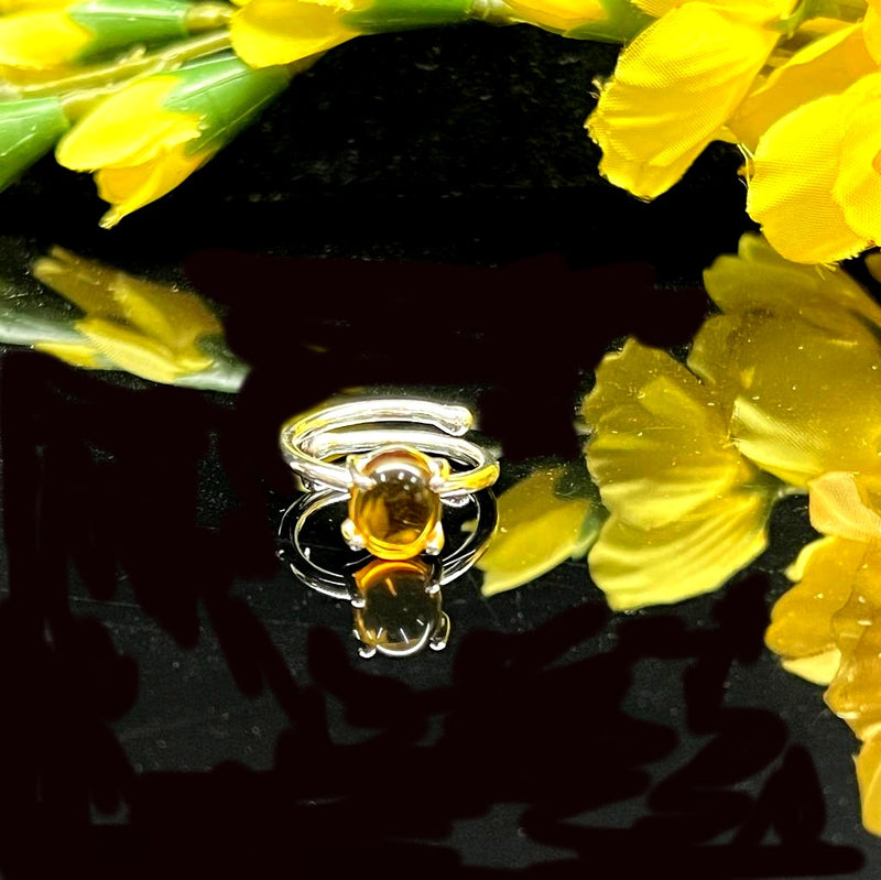 Amber Adjustable Rings in Silver