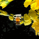 Amber Adjustable Rings in Silver