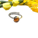 Amber Adjustable Rings in Silver