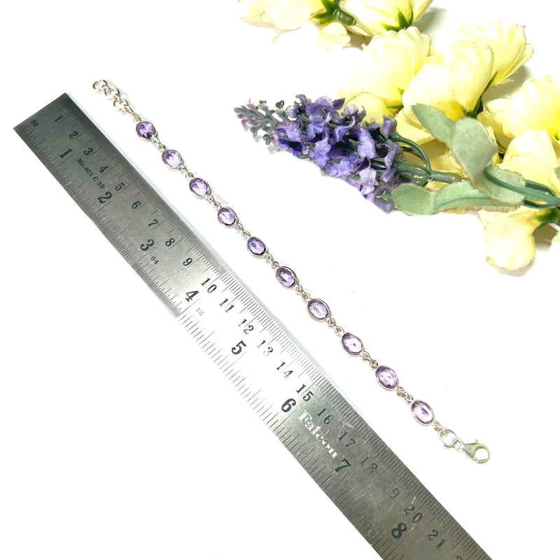 Amethyst & Silver Linked Tennis Bracelet (Meditation)