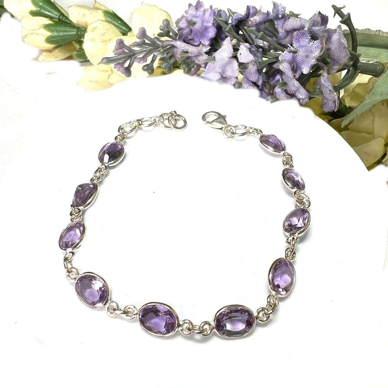 Amethyst & Silver Linked Tennis Bracelet (Meditation)