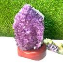 Amethyst Cluster on Wooden Stand from Brazil