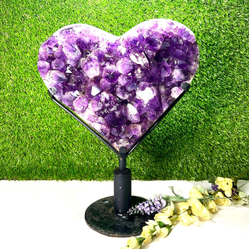 Special Amethyst AAA Quality Heart Shaped Cluster on Revolving Stand