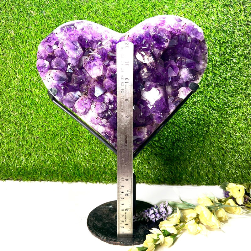 Special Amethyst AAA Quality Heart Shaped Cluster on Revolving Stand