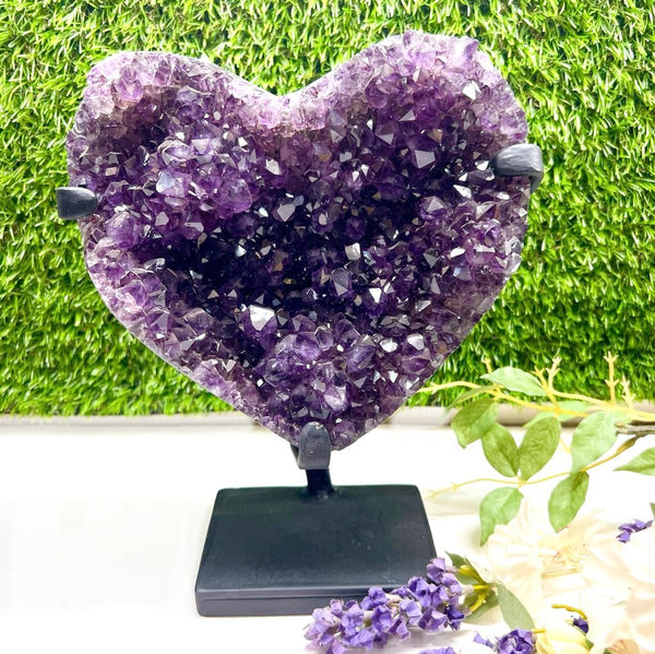 Amethyst AAA Extra Quality Heart Shaped Cluster on Stand