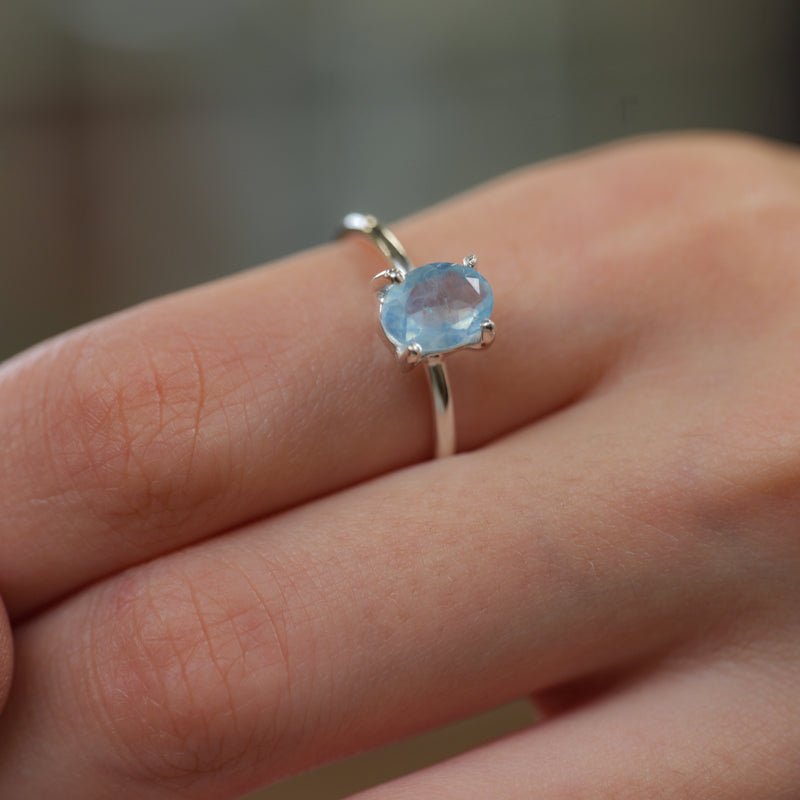 Aquamarine Adjustable Ring in Silver