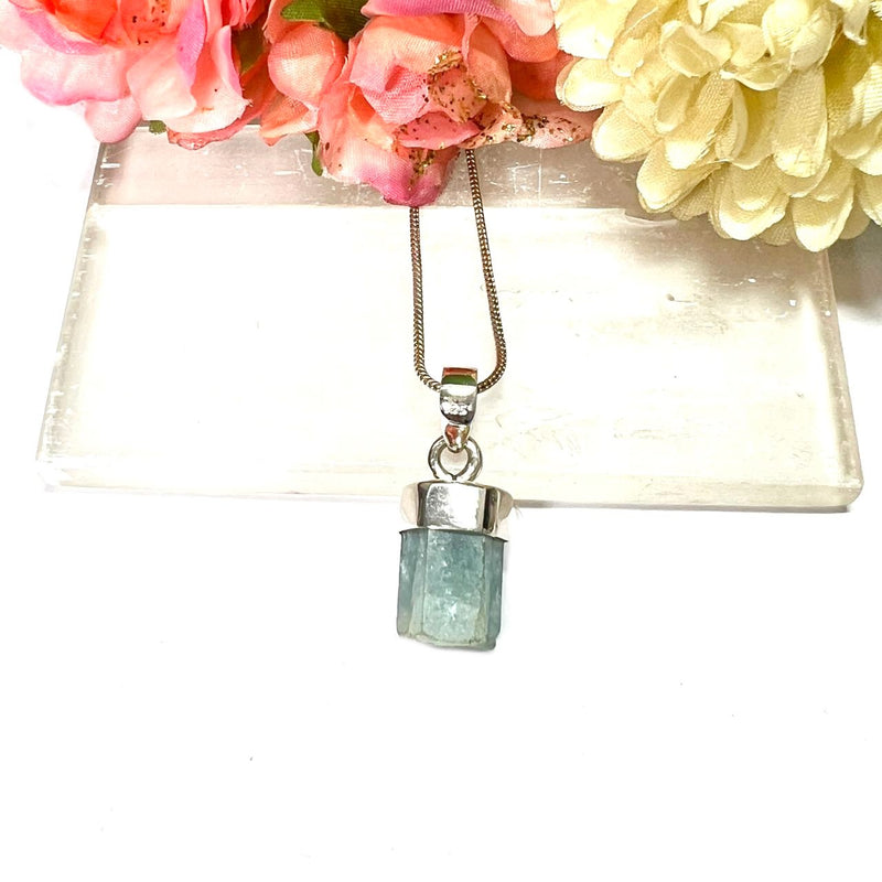 Aquamarine Pencil Pendant in Silver