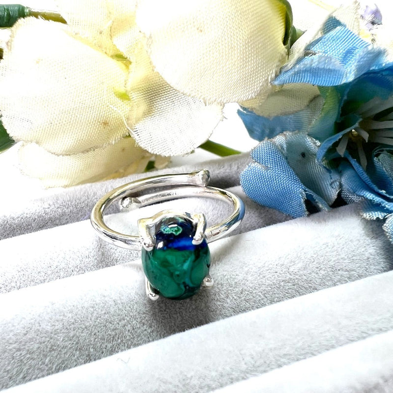 Azurite Malachite Adjustable Rings in Silver (Transformation)