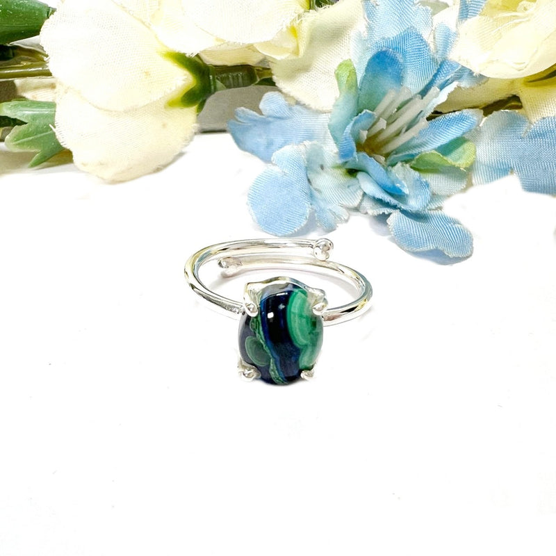 Azurite Malachite Adjustable Rings in Silver (Transformation)