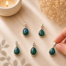 Azurite-Malachite silver pendant by Talk to Crystals in various designs featuring natural gemstone jewellery for intuition, transformation, mental clarity, emotional healing, Heart and Throat Chakra healing, and personal growth in India