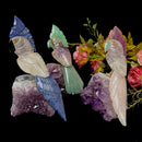 Medium Sized Crystal Parrots on Amethyst Clusters from Brazil