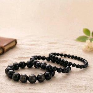 Black Obsidian Round Bead Bracelet