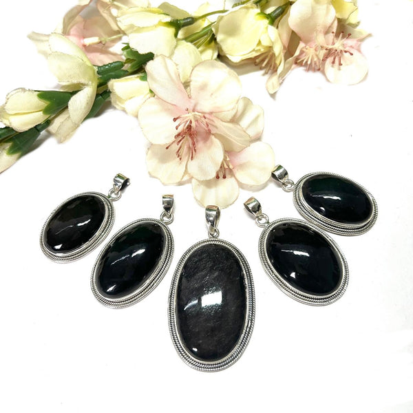 Black Obsidian Premium Silver Pendants (Protection & Grounding)