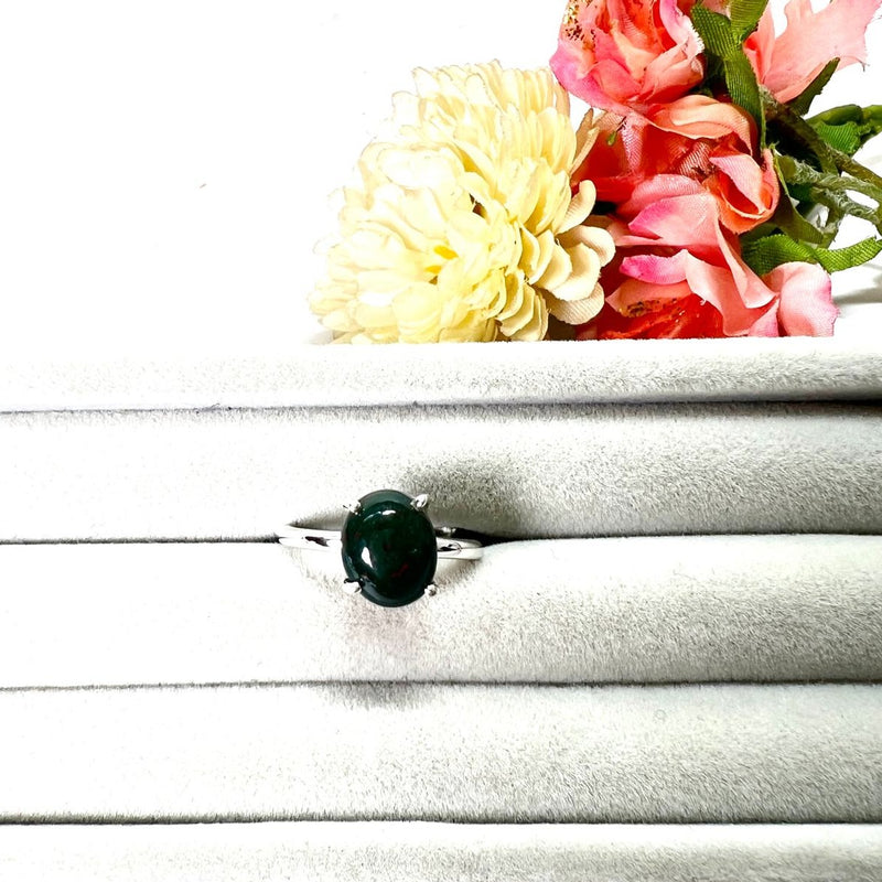 Bloodstone Adjustable Ring in Silver (Good Health) (1 pc)