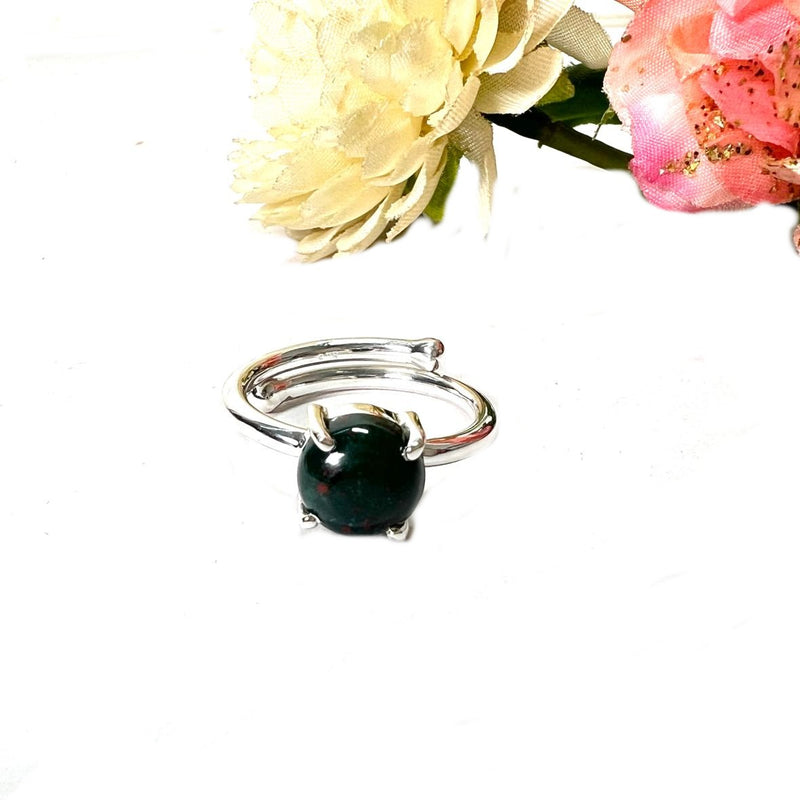 Bloodstone Adjustable Ring in Silver (Good Health) (1 pc)