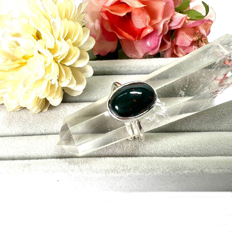 Bloodstone Adjustable Ring in Silver (Good Health) (1 pc)