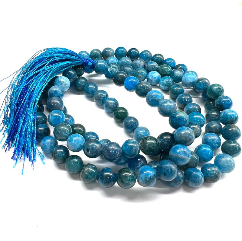 Blue Apatite Round Beads Jaap Mala (Enhance Psychic Perception)